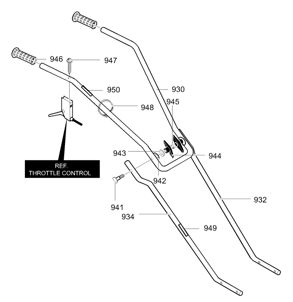 Handle Assembly Diagram and Parts List for 11052X92NA 2003 Briggs and Stratton Cultivator
